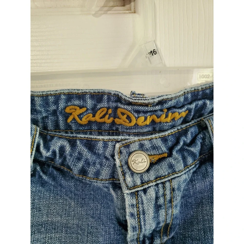 Kali Denim Distressed Mini Skirt Medium Wash Frayed‎ Hem Y2K Size 9